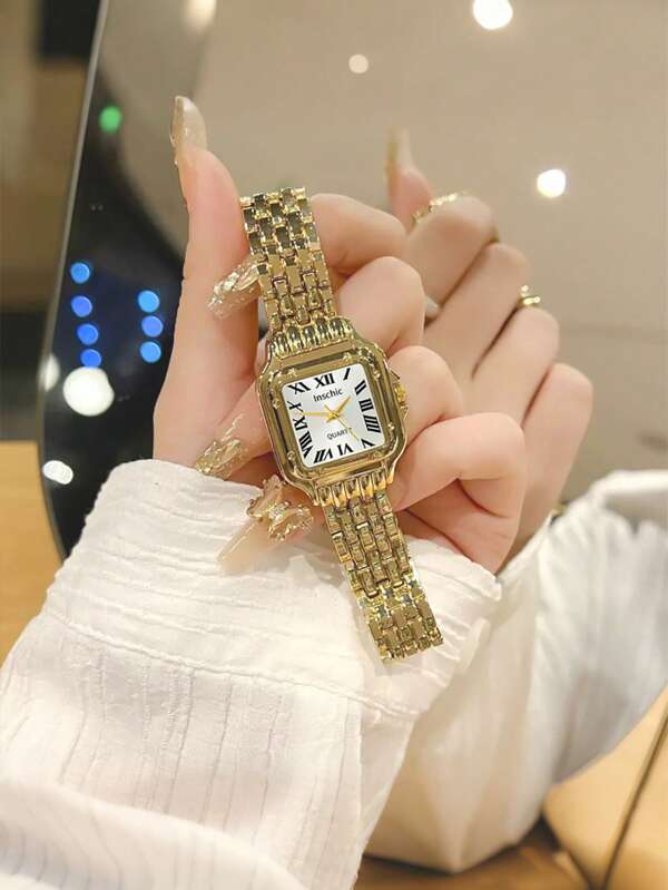 1pc Fashionable Women Roman Numeral Dial Steel Band Quartz Watch, Suitable For Daily Matching, Holiday Gift