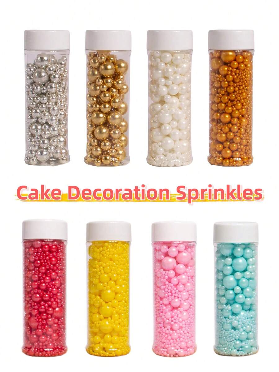 130g/4.59oz Rắc trang trí bánh, Đường ngọc trai tròn, Rắc kem, Bánh nướng nhỏ, Nướng bánh quy, Phủ bánh, Thích hợp cho Tiệc cưới, Tiệc sinh nhật, Trang trí món tráng miệng Tiệc Giáng sinh, - Nhiều màu - Xem 1