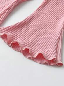 paquete de 3 pantalones para niñas, leggings de unicolor acanalado con volantes para bebés, pantalones acampanados para niñas pequeñas, tres piezas de pantalones acampanados con volantes para niños