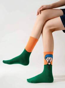 5 Pairs Unisex Mixed Color Original Abstract Artistic Illustration Design Fashionable Sports Mid-Calf Socks, Suitable For Everyday Wear