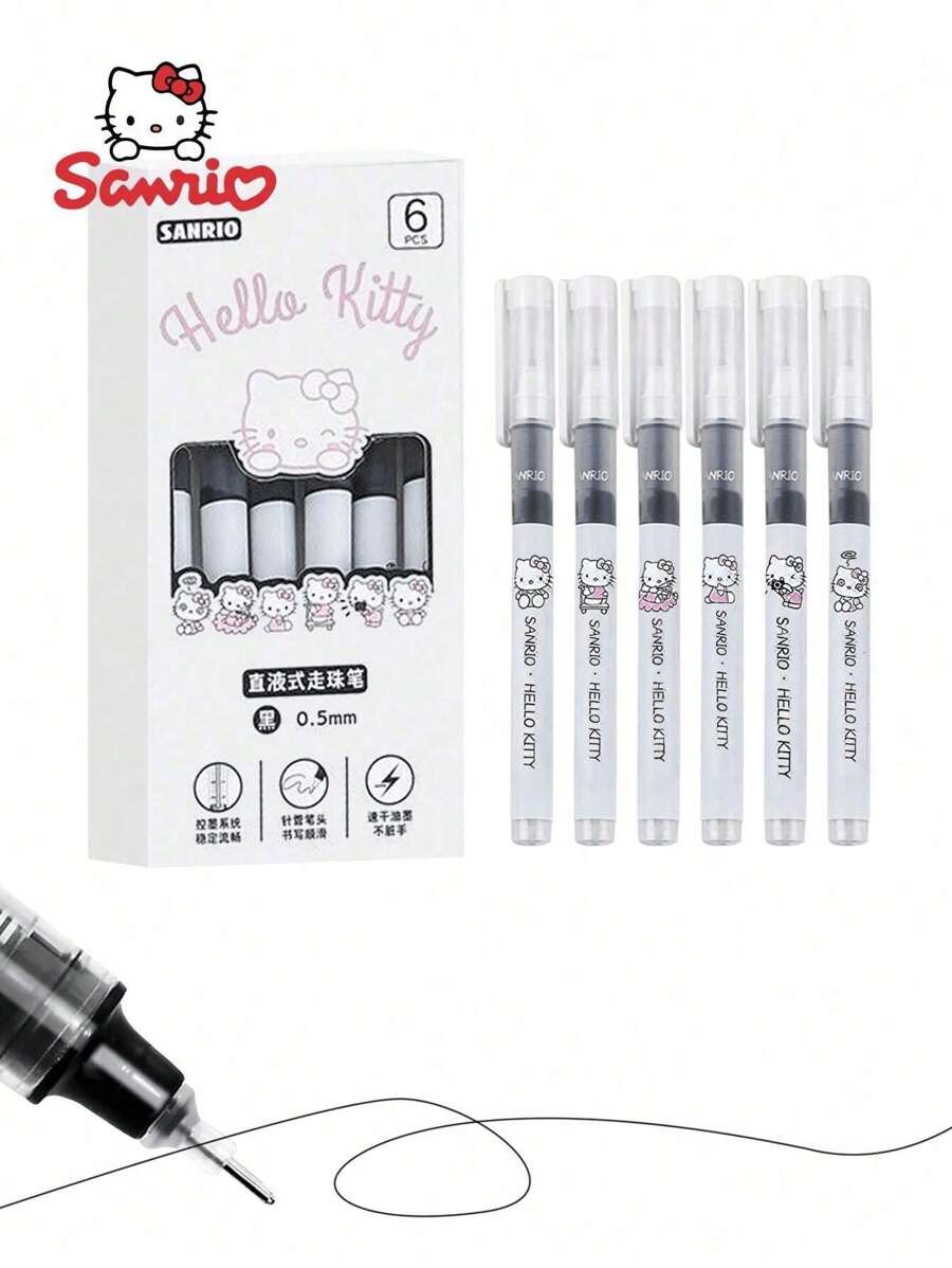 Sanrio Sanrio 6pcs/Set Push Gel Pen Kawaii Cute Kitten Gel Pen Office Stationery Can Be Used For Any Paper And Office, Teachers, Students (New And Old Packaging Are Shipped Randomly) (Some Accessories May Be Random), School Supplies,Back To School