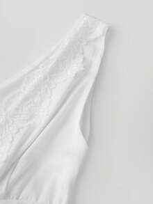 Womens Y2k Lace Patchwork Mini Dress Solid Color Lace Trim Deep V Neck A Line Short Dress Summer Backless Sleevelss Low Cut Drop Waist Short Tunic Dress Home Nightgown Sleep Dress - 白色 - 查看 8