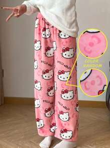 Sanrio Calça de Pijama de Flanela Confortável Hello Kitty Sanrio - Roupa de Dormir Rosa, Calça Casual para Casa, Calça de Flanela para Outono/Inverno, Adequada para Casais ou Amigos, Férias
