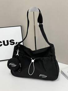 1 pieza Nuevo bolso de mano de nailon para madre e hijo, bolso de hombro y cruzado con estampado de letras fresco y sencillo, adecuado para mujeres jóvenes, estudiantes, campus, compras callejeras, con gran capacidad para teléfono, libros, laptop