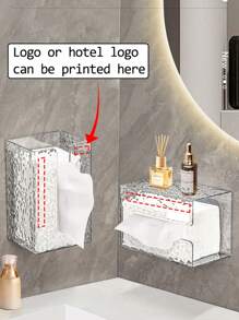 Acrylic Tissue Box Holder, Customizable Logo Printing, Luxury Clear Crystal-Like Pattern, Hotel/Home Use, Waterproof For Bathroom, Rustproof Wall-Mounted With No Drilling, Easy Refilling, Inverted Stick-On Design, Bathroom Storage Organizer