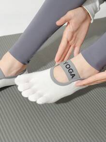 1 Pair Yoga Toe Socks For Women, Five Finger Socks For Indoor Fitness, Dancing, Workout, Non-Slip Grip, Shock Absorbent, Pilates Socks