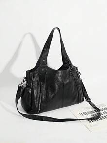 DareSee Waterproof Business Casual PU Tote Black Bag Multi-Pocket Design With Compartments Shoulder Bag Multifunctional Crossbody Bag Suitable For Teen Girls, Female College Students, White-Collar Workers And Rookies, Perfect For Work, Business Commuting, Shopping, Outdoor Travel And School, Large Capacity Bag For Women Music-Fest Y2K-Fest Back To School Autumn , Bags Perfect For Fancy Party Matching With Costumes Winter Gifts Music Fest - Black - View 5