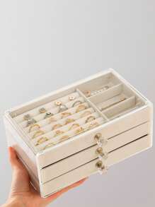 3-Drawer 45-Slot Jewelry Storage Organizer Box For Necklaces, Earrings, Rings & Watches, Velvet Display Tray