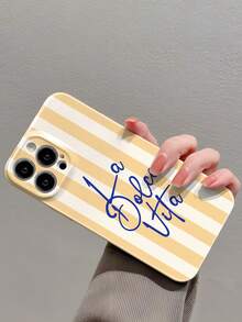 1 件简约双色条纹英文标语穿孔亮面细丝外壳全覆盖硬质手机壳兼容 11/12/13/14/15/16 Pro Max 防水防震防摔防刮 - 彩色 - 查看 3