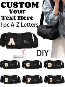 Customized Shoulder Messenger Bag With Personalized Name Or Holiday Information. Customize Your Own Bag. Solid Color Zipper Closure Fashionable And Simple Harajuku Style Boston Shoulder Messenger Bag, Niche Design Adjustable Shoulder Strap - Black - View 9