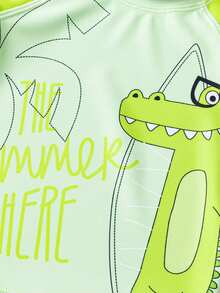 mini bala 儿童游泳套装 - 短袖防晒衣 + 泳裤 + 泳帽，防紫外线三件套 - 黃綠色調 - 查看 7