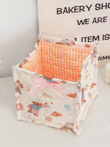 1 Cute Pink And Blue Three-Dimensional Bow Lace Storage Basket, Desktop Sundries Storage Basket, Lipstick Makeup Brush Skin Care Storage Basket, Desktop Decoration, Cosmetics Organizer, Portable Picnic Basket, Valentine's Day Gift, Bathroom Storage