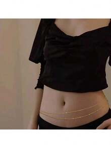 2pcs Fashionable Double Layer Beaded Chain Belt, Suitable For Summer And Beach Body Chains For Women - Gold - View 2