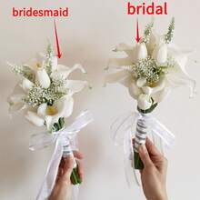 1 套白色新娘婚礼花束，人造郁金香花，逼真触感新娘伴娘婚礼花束，新娘花束婚礼装饰，周年纪念装饰，生日派对装饰，毕业礼物 - 白色 - 查看 9