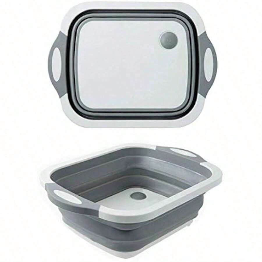 Local Delivery--Collapsible Washing Up Bowl Innovations Multi Function Bowl Drying Rack Portable Cutting Board Retractable Drain Washing Basket Basin Vegetable Fruit Tray For For Camping Picnic Kitchen CB01