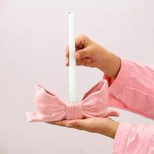 1pc Handmade Nordic Style Asymmetrical Ceramic Bow Candle Holder, High-Quality Home Decor Item, Suitable For Holidays, Parties, Gifts And Blessings