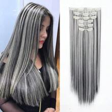 The 24-Inch 16-Clip Hair Extension Long Straight Hair Synthetic Wig Is Versatile For Daily Use