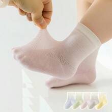 5 Pairs Baby Socks, Newborn Infant Summer Thin Mesh Mid-Calf Breathable, Non-Constrictive, 0-1 Year