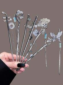 1Pc New Chinese Style Butterfly Flower Tassel Hair Stick For Women Vintage Metal Hanfu Chopstick Hair Sticks Hair Accessories Hair Bun Hair Pin Hair Bun Maker Bun Hair Piece Hair Styling Pins, School Stuff, Head Accessories - Multicolor - View 8