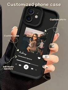 Funda de teléfono personalizada con nombre compatible con Apple iPhone, funda de teléfono con diseño de nombre personalizado, funda de teléfono personalizada con tema de reproductor de música compatible con iPhone 11/12/13/14/15 Pro Max, Galaxy A15/A25/A35/A55/S23/S24 Ultra, Redmi, OPPO - Negro - Ver 2