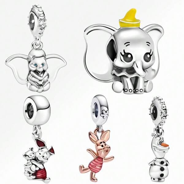 Disney 1 Pc Fashion Dumbo Olaf Dangle Charm Silver Plated Fit Bracelet Necklace DIY Holiday Gift Daily Wear