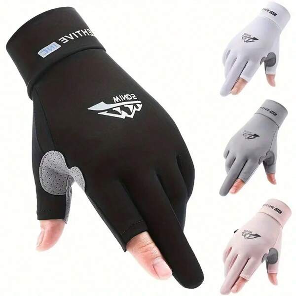 1 Pair Men's Sports Fishing Gloves - Non-Slip, UV Protection, Full Finger Design, Suitable For Outdoor Cycling And Rowing, Breathable Polyester Fiber, White, Gray, Pink And Black, Best Choice For Spring And Summer