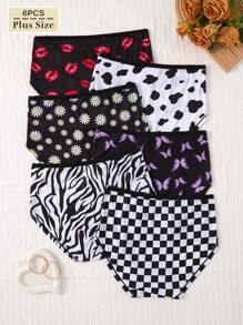 6 Pcs/Pack Plus Size Colorful Comfortable Mid-Rise Bikini Underwear