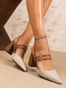 女士尖头穆勒高跟凉鞋,杏色优雅正装一脚蹬鞋,百搭款式,适合派对和日常穿着,可搭配连衣裙,优雅女士高跟鞋,高贵典雅 - 杏色 - 查看 4