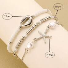 Set de 3 pulseras de estilo bohemio con decoración de estrella de mar y conchas con perlas, imprescindible del verano para mujeres