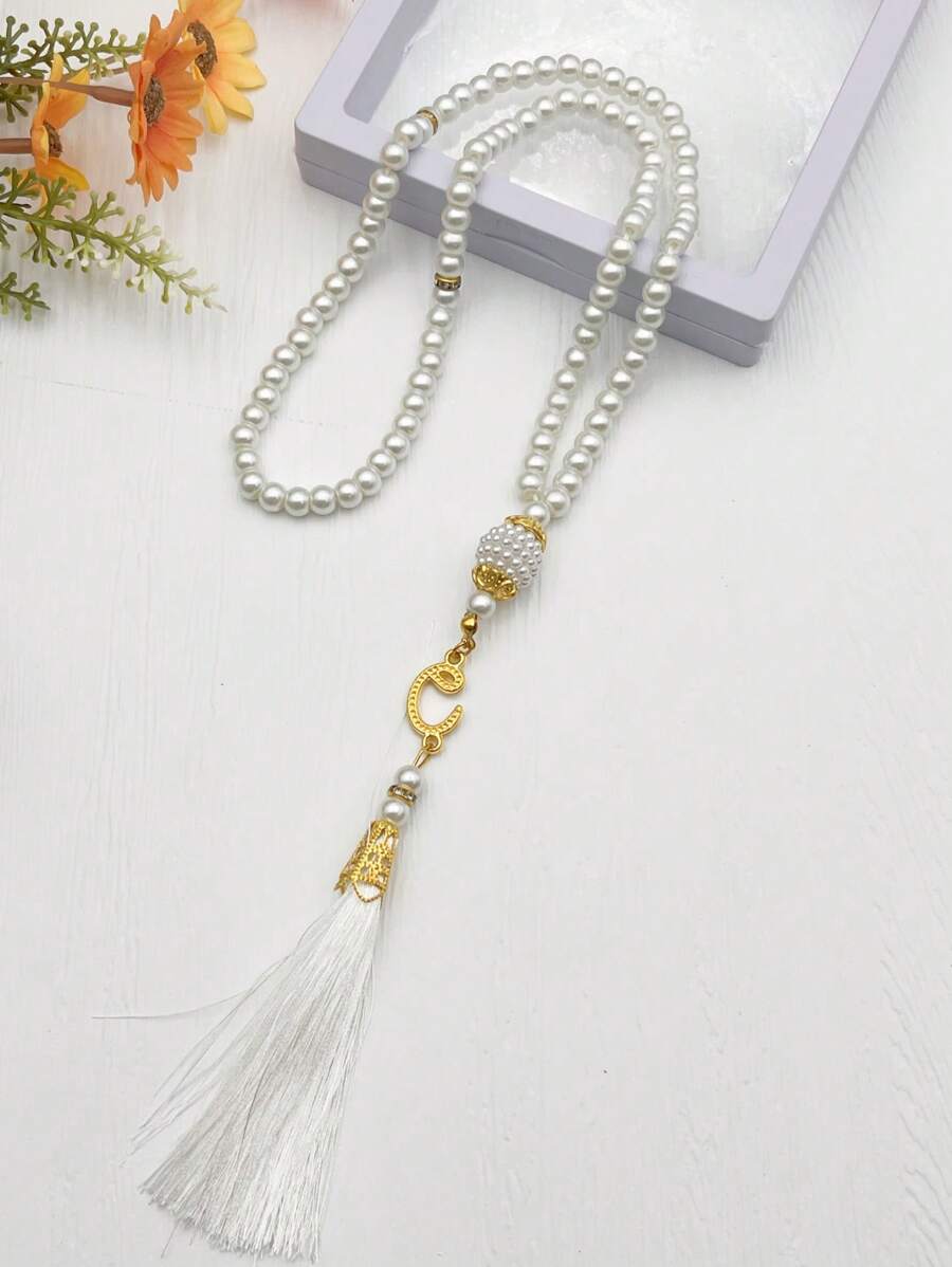 1 pieza Pulsera de cuentas de oración musulmana de 99 cuentas de vidrio con borlas, diseño minimalista de moda para uso diario
