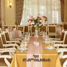 1pc Rose Gold Satin Table Cloth, Romantic Polyester Rectangle Tablecloth Suitable For Valentine's Day, Wedding, Holidays, Birthdays And Banquets, Parties, Ideal For Creating A Festive And Elegant Atmosphere, Wedding Decor - Solid Color - View 40