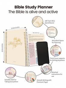 1本圣经学习日志笔记本，52周圣经学习指南，每日祷告日志，教会笔记，信仰礼物，男女皆宜，学校办公用品，教师节礼物，母亲节礼物 - 彩色 - 查看 8
