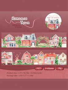 1 Roll Of Tape Dream Town Series House Landscape Pattern Gift Packaging Sealing Stickers Suitable For Multiple Scenes, Scrapbook Stickers Album Diary Decoration, Mobile Phone Case Water Cup Stickers Notepad Accessories Garbage Diary Decoration Stickers, Scrapbook Supplies, Art And Handmade Decoration Stickers School Supplies,Back To School