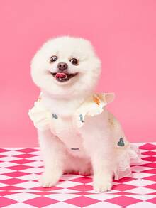 PETSIN Valentine's Day 1pc Heart Print Ruffle Trim Pet Dress For Dog For Summer - Yellow - View 5