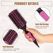2 In 1 Round Barrel Hair Brush Kit For Women With Small Boar Bristle Round Brush, Professional Hair Styling For Blow Drying, Curling, Scalp Massage, Wet And Dry Use (Pink & Brown)