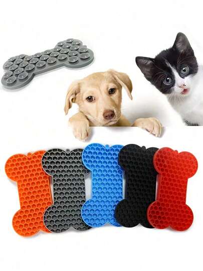 1pc Bone Shape Silicone Lick Mat, Pet Slow Feeder Mat To Prevent Fast Eating