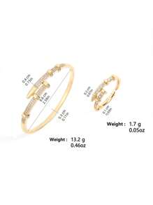 2 Peças Conjunto de Pulseira + Anel, Joias de Luxo, Joias da Moda para Mulheres, Elegante para o Uso Diário e Glamoroso para Festas, Presente Perfeito para Ela