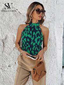 Elegant Women's Turtleneck Tank Top - Verde Oliva - Ver 2
