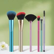 مجموعة من 6 فرش مكياج ذات مقابض متلونة مطلية بالكهرباء، فرش مكياج محمولة للأساس والظلال والرموش، أدوات تجميل فريدة وأنيقة