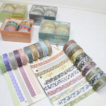 10 rotoli/scatola Nastro adesivo decorativo con animali carini, motivi geometrici, texture semplici, ideale per confezioni regalo, decorazione di album di ritagli e materiale scolastico, adatto per il fai da te e la decorazione. Forniture scolastiche, per il rientro a scuola