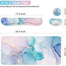 Large Mouse Pad Desk Dad, 4-In-1 Keyboard Wrist Rest Pad & Wrist Support Mouse Pad Set, Extended Desk Pad Waterproof Desk Home Office Study Game-Blue Marble - Blue - View 3