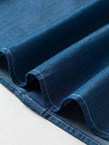 mini bala 小男孩仿牛仔衬衫 - 柔软凉爽短袖上衣，亲肤夏季 - 牛仔深藍 - 查看 8