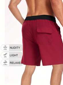 Summer New Fashion Solid Color Men Shorts Polyester Digital Printing Large Size Flat Angle Men Swim Trunks Gym Shorts For Men Soaking In Hot Springs Men's Beach Shorts With Milk Silk Lining - Burgundy - View 4