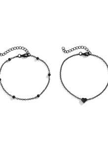 Set de 2 piezas de tobilleras con forma de corazón negro, estilo gótico, adecuado para uso diario y ocasiones festivas