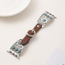 Pulseira de relógio retrô turquesa incrustada, 1 peça, vários tamanhos disponíveis, compatível com Apple Watches de 38 mm a 49 mm, compatível com as séries SE/1-9, liga de zinco com fecho dobrável