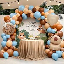 127个棕色、复古肤色、浅蓝色乳胶气球（18/10/5英寸）水鼠主题气球拱门套装，包含水鼠造型气球、圆形气球和心形铝箔气球，适合生日派对、性别揭晓派对及其他场合。 - 127pcs Brown Skin Blue - 查看 2