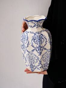 Cabin Kangaroo 1 pieza Nuevo jarrón de porcelana china de estilo azul y blanco, nueva decoración del hogar clásica, jarrón de flores para sala de estar, ornamentos de entrada, jarrón de flores de peonía vintage para decoración de habitación, jarrón de vidrio