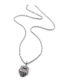 Vintage Rhinestone Decor Mask Pendant Necklace, Hip Hop Fashion Jewelry, European And American Style