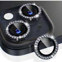 1 Set For IPhone 11 12 13 14 15 16 Pro Max Bling Camera Lens Cover Protector, Bling Diamond & Bling Glitter Metal Ring 9H Tempered HD Glass Camera Cover Protector Film