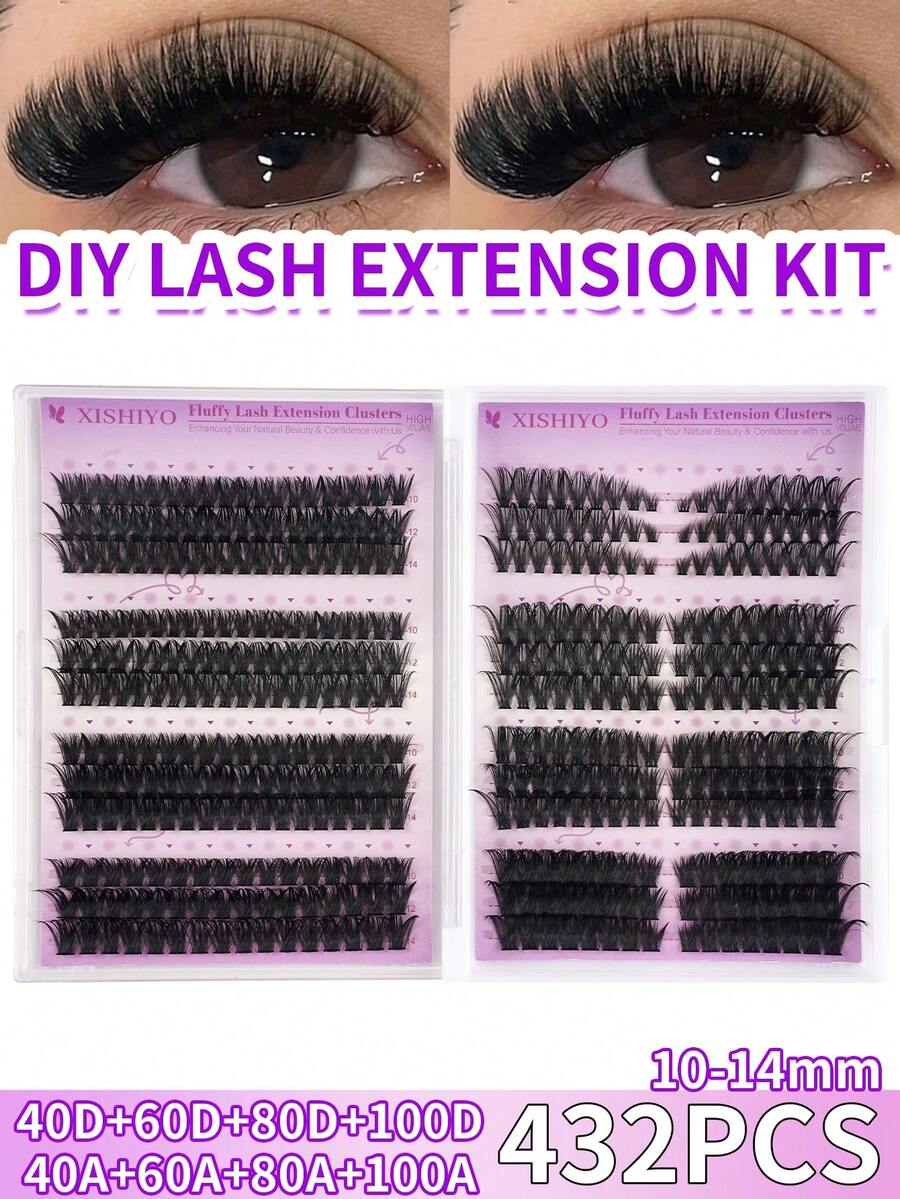 40D-100D Faux Mink Eyelashes, 456/432 Pieces/Cluster, 0.07mm D Curl, 10-14mm Mixed Natural Style 3D Russian Thick Individual Eyelash Extensions, Makeup Tools - D - 查看 1